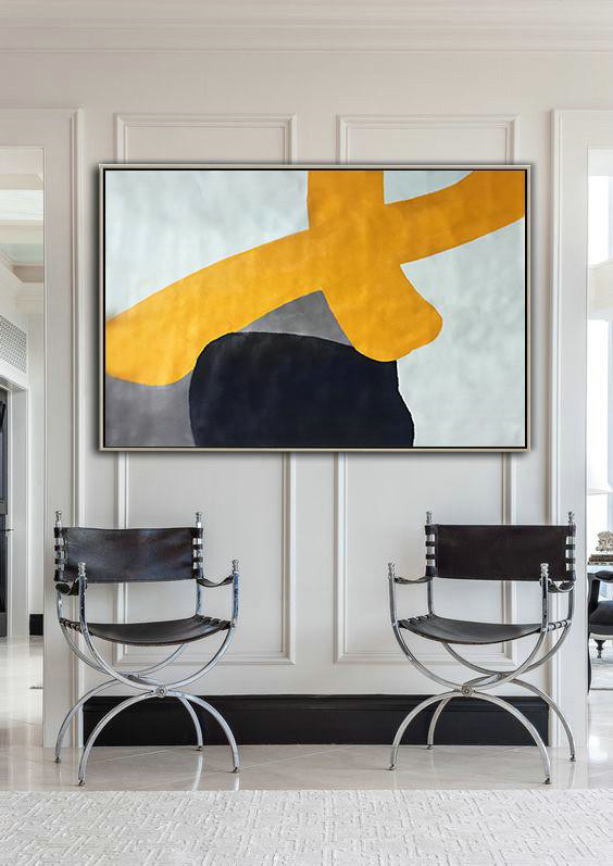 Bedroom Wall Decor,Oversized Horizontal Contemporary Art,Modern Canvas Art,White,Yellow,Grey,Black.etc